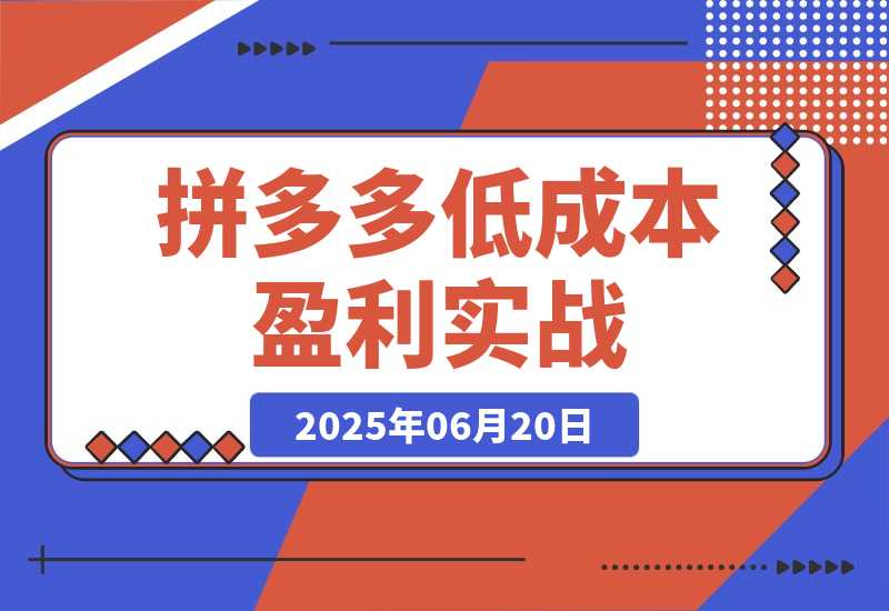 【2025.6.19】拼多多低成本盈利实战，类目选择与定价策略，高权重产品上架实操