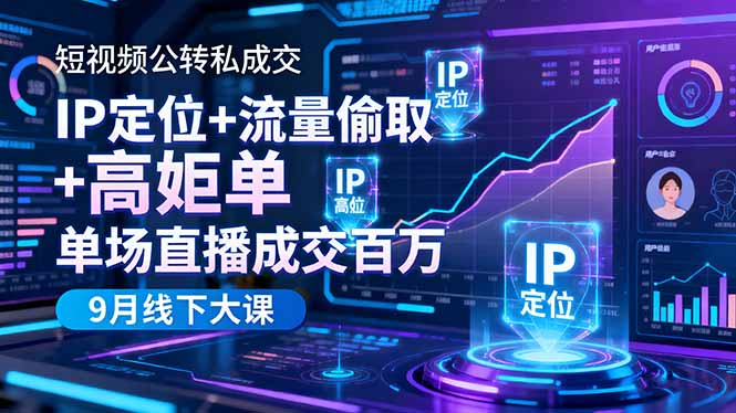 (16406期)短视频公转私成交9月线下大课,IP定位+流量偷取+高客单,单场直播成交百万