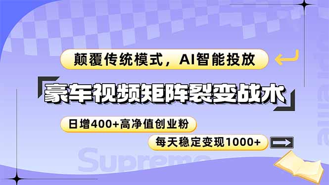 (14903期)豪车视频矩阵裂变战术,颠覆传统模式,AI智能投放,日增400+高净值创业...