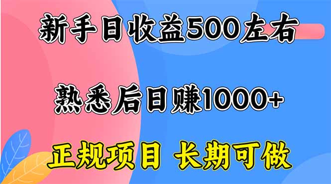(16132期)新手日收益500+ 正规项目 长期可做
