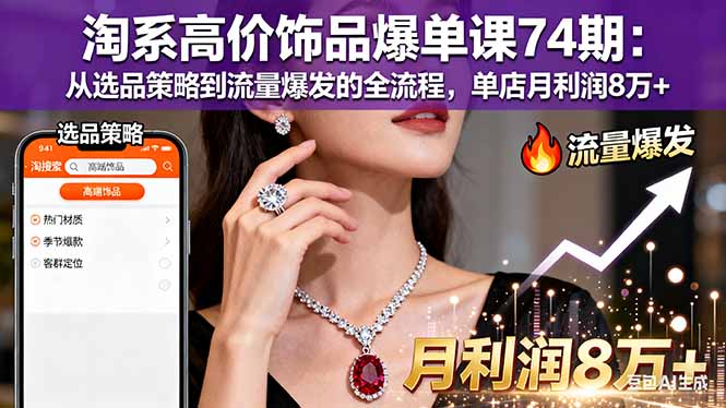 (16351期)淘系高价饰品爆单课74期:从选品策略到流量爆发的全流程,单店月利润8万+