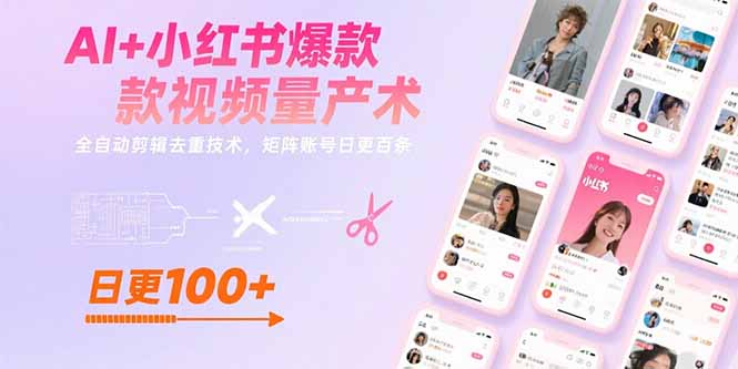 (15542期)AI+小红书爆款视频量产术:全自动剪辑去重技术,矩阵账号日更百条