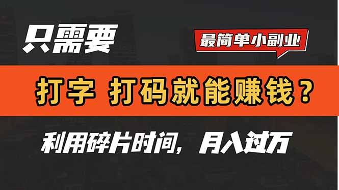 （14673期）只需要打字，打码，就能赚钱？简单的赚钱小副业，利用碎片时间，月入过万