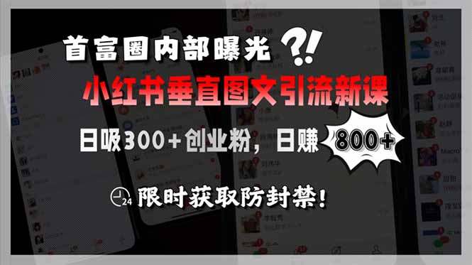（15313期）首富圈内部曝光小红书垂直图文引流新课，日吸300+创业粉，日赚800+，限...