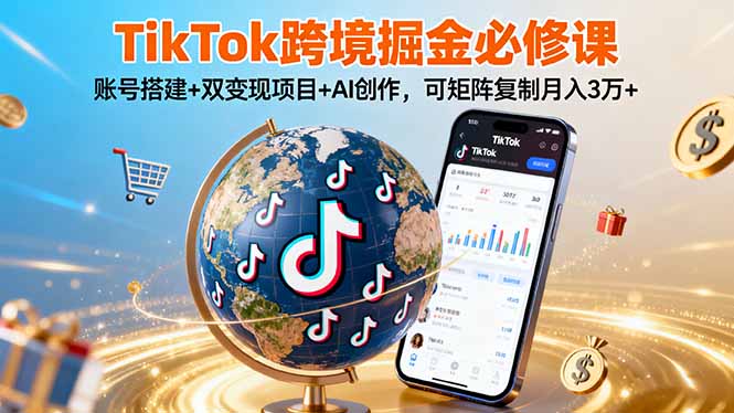 （16003期）TikTo跨境掘金必修课，账号搭建+双变现项目+AI创作，可矩阵复制月入3万+