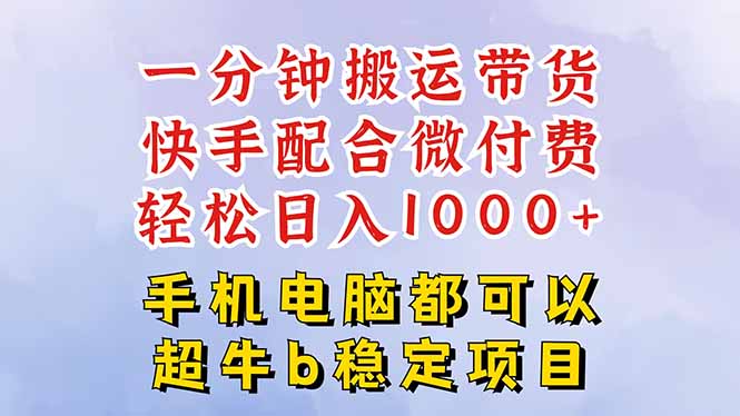 （16285期）快手黑科技一分钟搬运带货，一刀不剪过原创，微付费投流玩法，轻松日入...