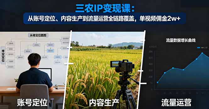 （16484期）三农IP变现课：从账号定位、内容生产到流量运营全链路覆盖，单视频佣金2w+
